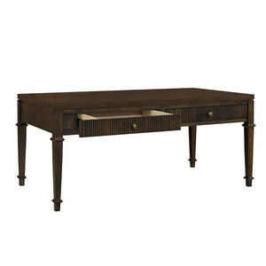 English Elm Fluted Coffee Table with 2 Drawers – Classic Fluted Wood Veneer Design, Antique Brass Knobs, Coastal Charm Brown 26 L x 48 W x 8 H B035P148427