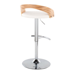 English Elm Grotto Adjustable Barstools Set Of 2 - Modern Swivel Chrome, Zebra Wood & White Faux Leather Design B202S00920