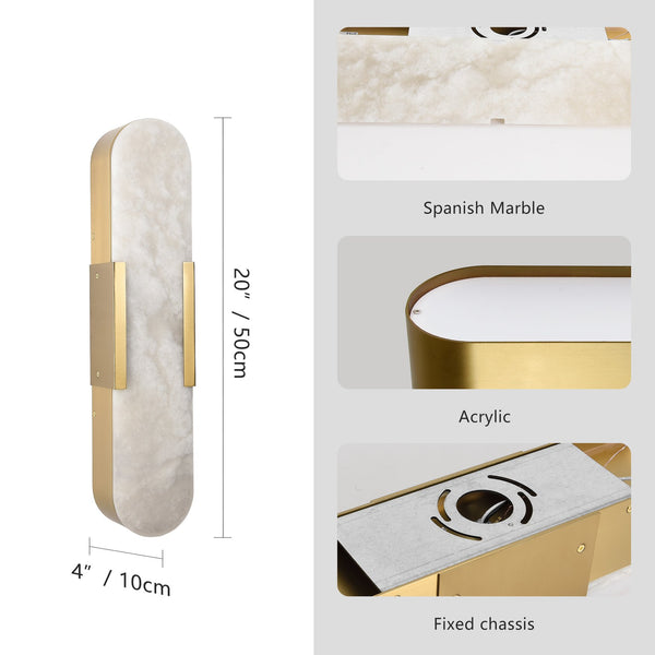 English Elm 19.7" Natural Marble Wall Sconce Set of 2 Matte Iron LED Vanity Lights 16W Dimmable 3000-6500K Gold W2312P394335