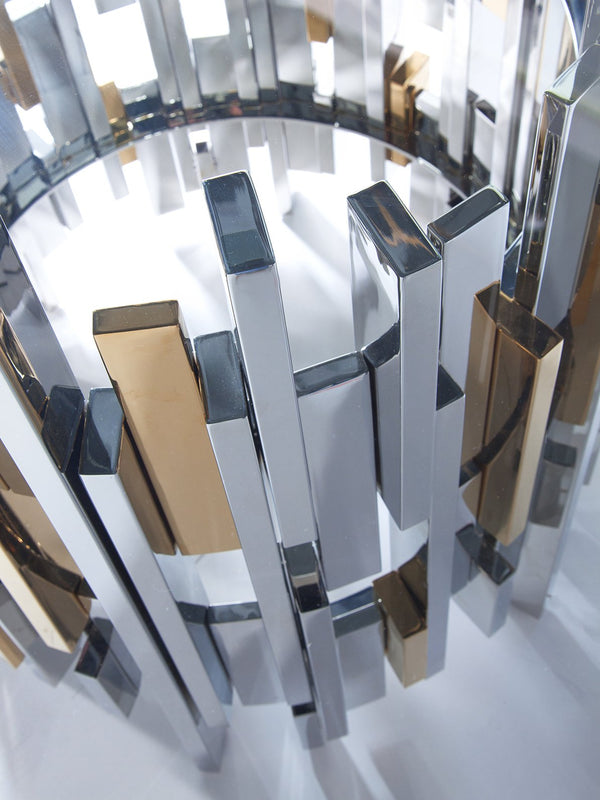 Lexington Artistica Home Cityscape Round Dining Table - Stunning Glass Top With Unique Stainless Steel And Brass Design Stainless Steel Wood 2041-870-60c