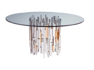 Lexington Artistica Home Cityscape Round Dining Table - Stunning Glass Top With Unique Stainless Steel And Brass Design Stainless Steel Wood 2041-870-60c