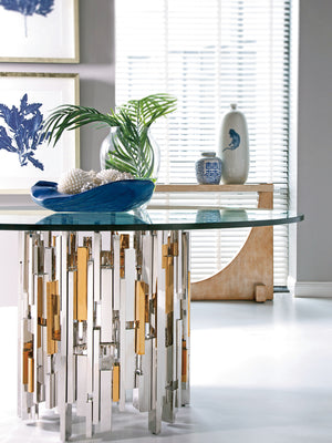 Lexington Artistica Home Cityscape Round Dining Table - Stunning Glass Top With Unique Stainless Steel And Brass Design Stainless Steel Wood 2041-870-60c