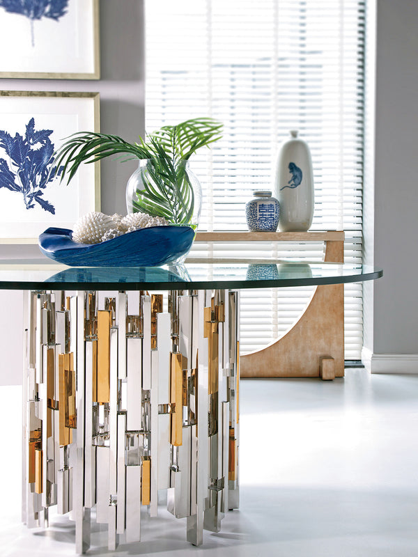 Lexington Artistica Home Cityscape Round Dining Table - Stunning Glass Top With Unique Stainless Steel And Brass Design Stainless Steel Wood 2041-870-60c