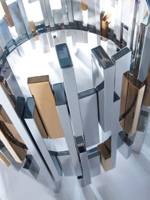 Lexington Artistica Home Cityscape Round Dining Table - Stunning Glass Top With Unique Stainless Steel And Brass Design Stainless Steel Wood 2041-870-60c