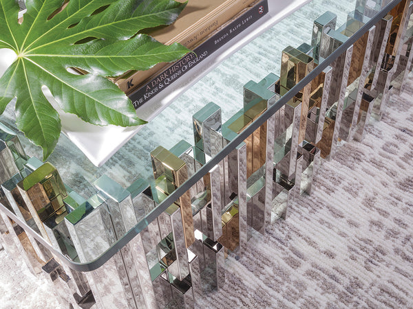 Lexington Artistica Home Cityscape Contemporary Rectangular Cocktail Table - Unique Stainless Steel & Brass Design Statement Stainless Steel Wood 2041-945c