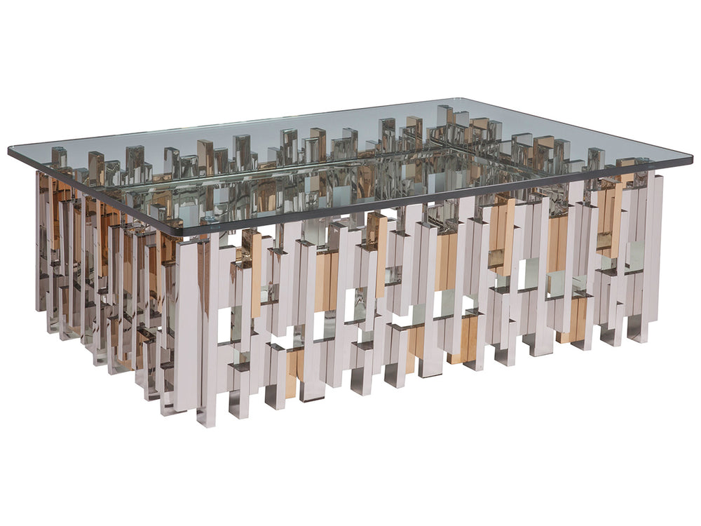 Lexington Artistica Home Cityscape Contemporary Rectangular Cocktail Table - Unique Stainless Steel & Brass Design Statement Stainless Steel Wood 2041-945c