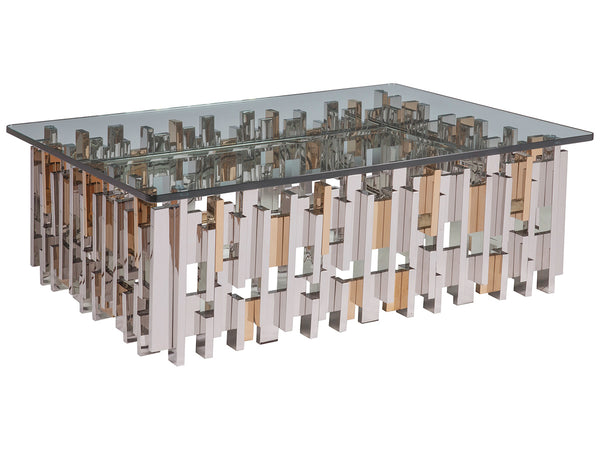 Lexington Artistica Home Cityscape Contemporary Rectangular Cocktail Table - Unique Stainless Steel & Brass Design Statement Stainless Steel Wood 2041-945c