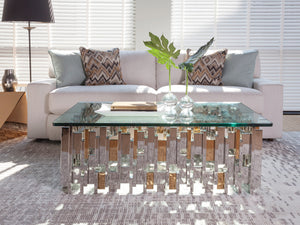 Lexington Artistica Home Cityscape Contemporary Rectangular Cocktail Table - Unique Stainless Steel & Brass Design Statement Stainless Steel Wood 2041-945c