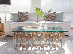 Lexington Artistica Home Cityscape Contemporary Rectangular Cocktail Table - Unique Stainless Steel & Brass Design Statement Stainless Steel Wood 2041-945c