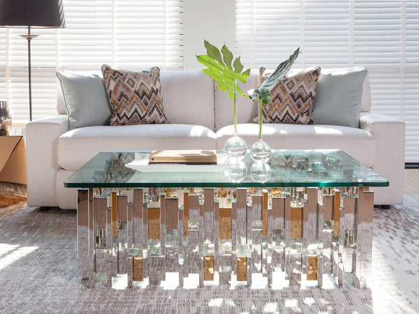 Lexington Artistica Home Cityscape Contemporary Rectangular Cocktail Table - Unique Stainless Steel & Brass Design Statement Stainless Steel Wood 2041-945c