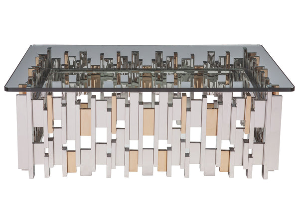 Lexington Artistica Home Cityscape Contemporary Rectangular Cocktail Table - Unique Stainless Steel & Brass Design Statement Stainless Steel Wood 2041-945c