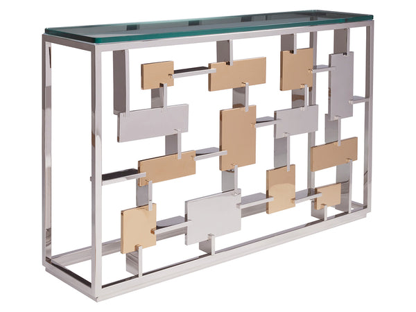Lexington Artistica Home Cityscape Console Table - Stunning Stainless Steel & Brass Design With Glass Top For Modern Elegance Stainless Steel Wood 2041-966c