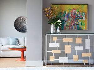 Lexington Artistica Home Cityscape Console Table - Stunning Stainless Steel & Brass Design With Glass Top For Modern Elegance Stainless Steel Wood 2041-966c