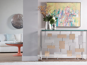 Lexington Artistica Home Cityscape Console Table - Stunning Stainless Steel & Brass Design With Glass Top For Modern Elegance Stainless Steel Wood 2041-966c