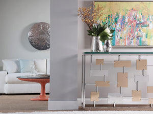 Lexington Artistica Home Cityscape Console Table - Stunning Stainless Steel & Brass Design With Glass Top For Modern Elegance Stainless Steel Wood 2041-966c