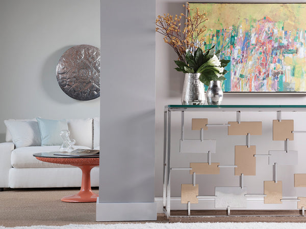 Lexington Artistica Home Cityscape Console Table - Stunning Stainless Steel & Brass Design With Glass Top For Modern Elegance Stainless Steel Wood 2041-966c