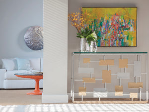 Lexington Artistica Home Cityscape Console Table - Stunning Stainless Steel & Brass Design With Glass Top For Modern Elegance Stainless Steel Wood 2041-966c