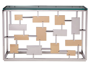 Lexington Artistica Home Cityscape Console Table - Stunning Stainless Steel & Brass Design With Glass Top For Modern Elegance Stainless Steel Wood 2041-966c