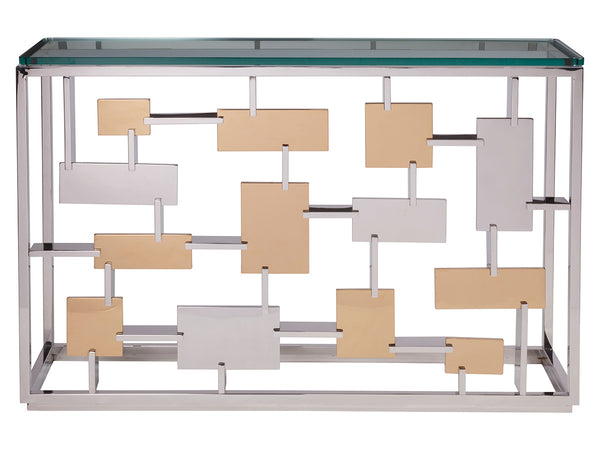 Lexington Artistica Home Cityscape Console Table - Stunning Stainless Steel & Brass Design With Glass Top For Modern Elegance Stainless Steel Wood 2041-966c