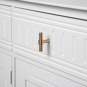 English Elm Cabinet with Three Doors Acacia Wood White Finish Gold Hardware Entryway Dining Storage N780P295774K