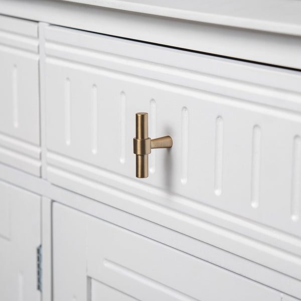 English Elm Cabinet with Three Doors Acacia Wood White Finish Gold Hardware Entryway Dining Storage N780P295774K