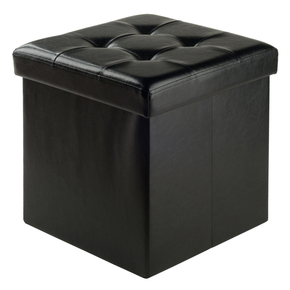 Winsome Wood Ashford Square Storage Ottoman - Versatile Black Faux Leather Seat & Storage Solution For Any Room Black Polyurethane 20415-winsome-wood