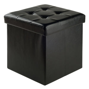 Winsome Wood Ashford Square Storage Ottoman - Versatile Black Faux Leather Seat & Storage Solution For Any Room Black Polyurethane 20415-winsome-wood