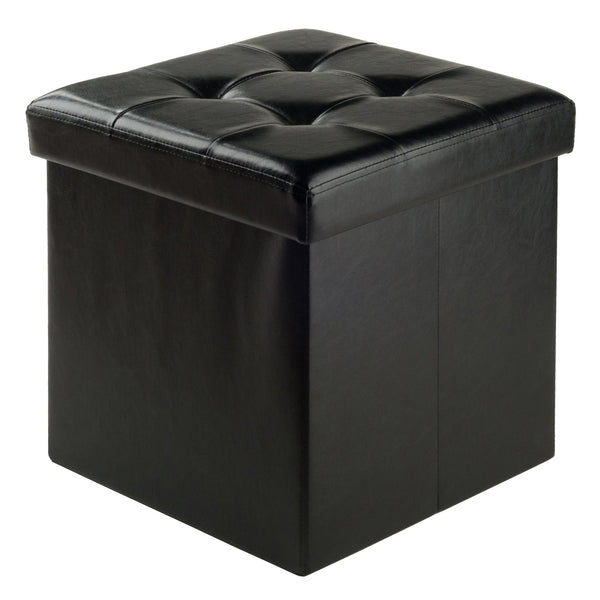 Winsome Wood Ashford Square Storage Ottoman - Versatile Black Faux Leather Seat & Storage Solution For Any Room Black Polyurethane 20415-winsome-wood