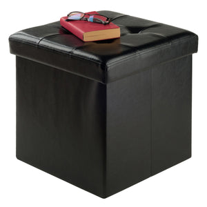 Winsome Wood Ashford Square Storage Ottoman - Versatile Black Faux Leather Seat & Storage Solution For Any Room Black Polyurethane 20415-winsome-wood