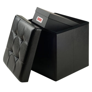 Winsome Wood Ashford Square Storage Ottoman - Versatile Black Faux Leather Seat & Storage Solution For Any Room Black Polyurethane 20415-winsome-wood