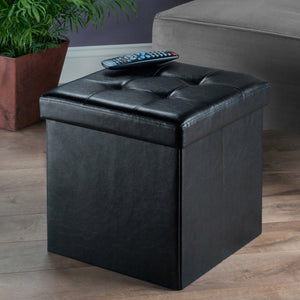 Winsome Wood Ashford Square Storage Ottoman - Versatile Black Faux Leather Seat & Storage Solution For Any Room Black Polyurethane 20415-winsome-wood