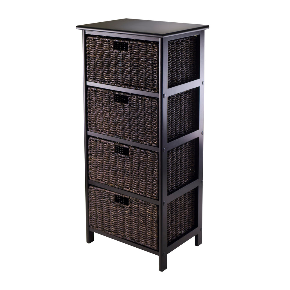 Winsome Wood Omaha Storage Rack With 4 Stylish Foldable Baskets For Organized Living Spaces - Black & Chocolate Black ,Chocolate Solid ,Composite Wood ,Corn Husk 20418-winsome-wood