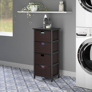Winsome Wood Omaha Storage Rack With 4 Stylish Foldable Baskets For Organized Living Spaces - Black & Chocolate Black ,Chocolate Solid ,Composite Wood ,Corn Husk 20418-winsome-wood
