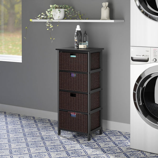 Winsome Wood Omaha Storage Rack With 4 Stylish Foldable Baskets For Organized Living Spaces - Black & Chocolate Black ,Chocolate Solid ,Composite Wood ,Corn Husk 20418-winsome-wood