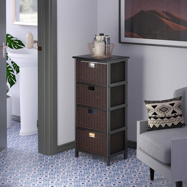 Winsome Wood Omaha Storage Rack With 4 Stylish Foldable Baskets For Organized Living Spaces - Black & Chocolate Black ,Chocolate Solid ,Composite Wood ,Corn Husk 20418-winsome-wood