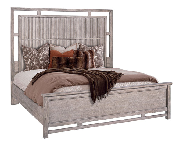 English Elm Fusion Oak Veneer King Panel Bed with Slat Headboard and Warm Dawn Wood Finish B108S00042