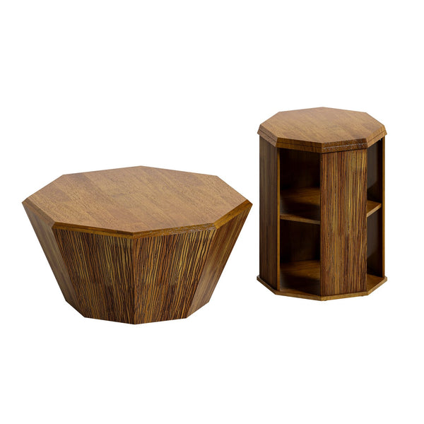 English Elm 31.5 Octagonal Black Rubber Wood Coffee Tables Set of Two – Stylish Living Room Accent, 110lb Capacity Natural W757P203143