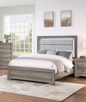 English Elm Elegant Queen Platform Bed Bonded Leather Tufted Headboard with Led Ambient Lighting B011S02080