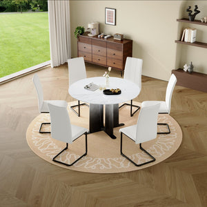 English Elm Round Mdf Dining Table with Gradient Cross Base Compact Modern Seating for Small Spaces White W3875S00028