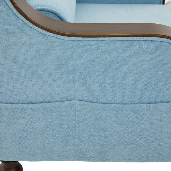 English Elm UNITED Oversized Chaise Lounge Sofa Bed with Solid Wood Arms, High-Resilience Foam, 800lb Capacity and Storage Pockets Light Blue W1568S00209