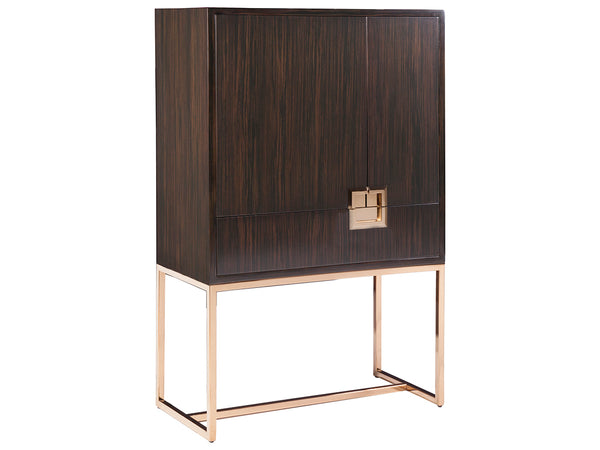 Lexington Artistica Home Casanova Bar Cabinet - Contemporary Elegance With Brass Accents And Unique Ebony Veneer Design Dark Brown Wood 2043-961c