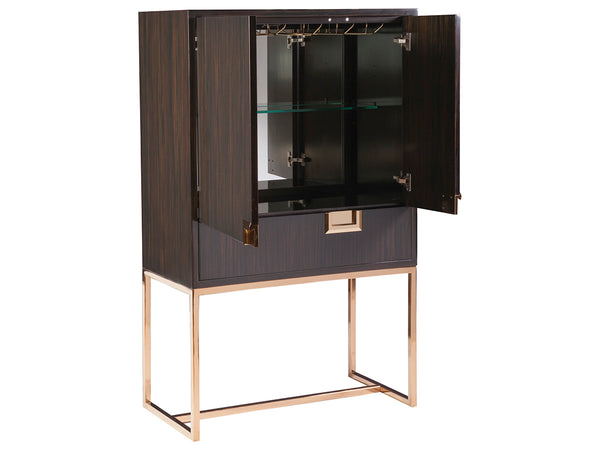 Lexington Artistica Home Casanova Bar Cabinet - Contemporary Elegance With Brass Accents And Unique Ebony Veneer Design Dark Brown Wood 2043-961c