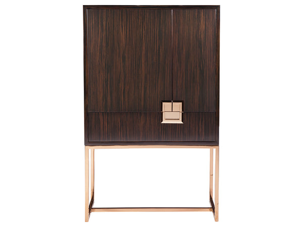 Lexington Artistica Home Casanova Bar Cabinet - Contemporary Elegance With Brass Accents And Unique Ebony Veneer Design Dark Brown Wood 2043-961c