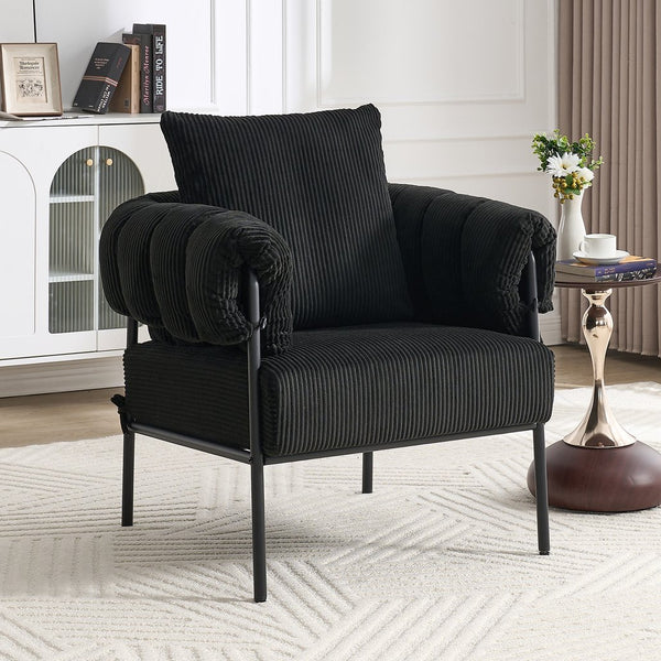 English Elm TS Modern decorative chair with plush teddy fleece upholstery and gold metal legs for luxe comfort and style Black W2311P308070