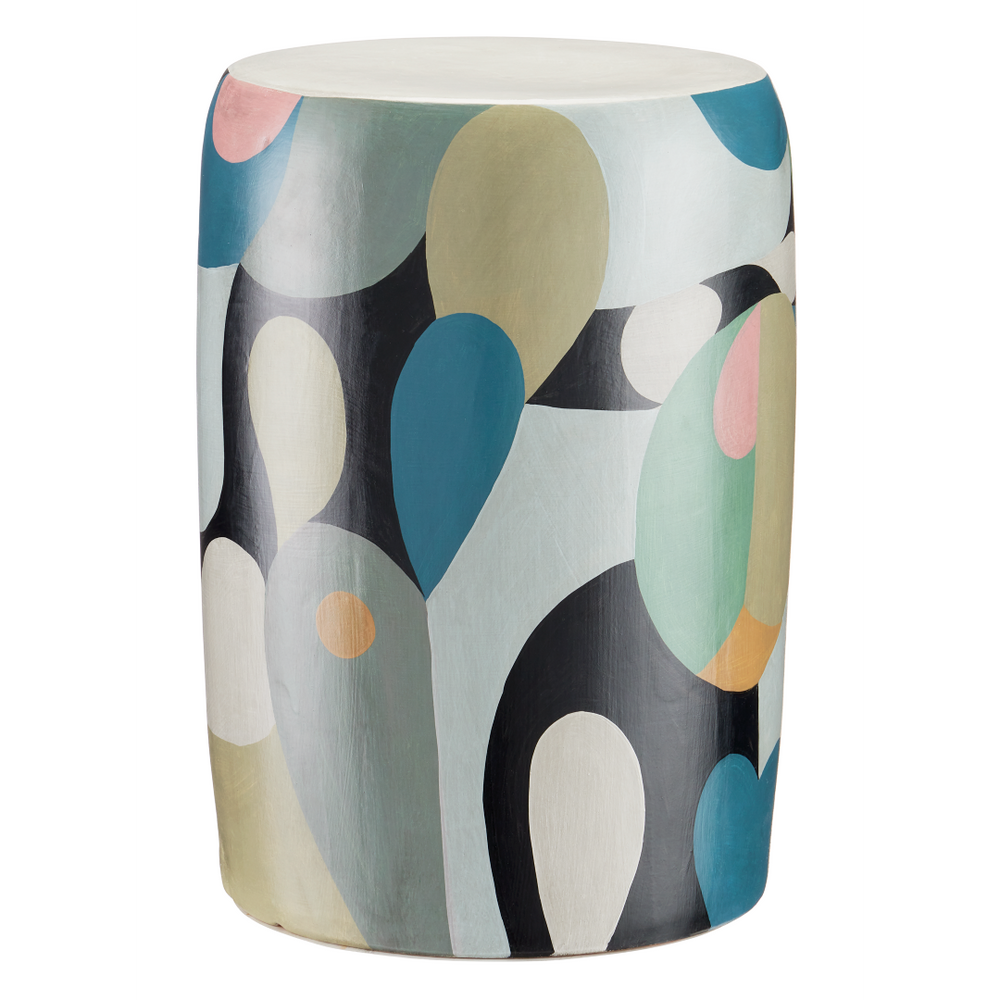 So Nouveau Accent Table - Hand-Painted Terracotta with Vibrant Colors, Bohemian Style, 17.5" Height