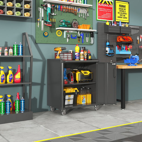 English Elm Heavy-duty Steel Garage Cabinet on Wheels with Locking Doors and Adjustable Shelves T2398P223005
