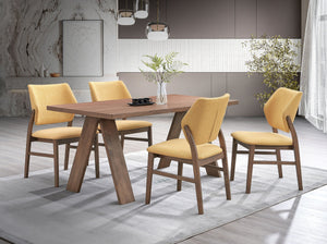 English Elm Sarha Mid-Century 5-Piece Walnut Dining Set with Yellow Linen Chairs, Solid Wood Frame, Retro Chic B2726S00555