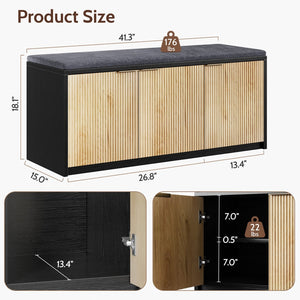 English Elm Vividwood Entryway Storage Bench Slatted Doors Padded Seat Modern Farmhouse Style T5618P505963