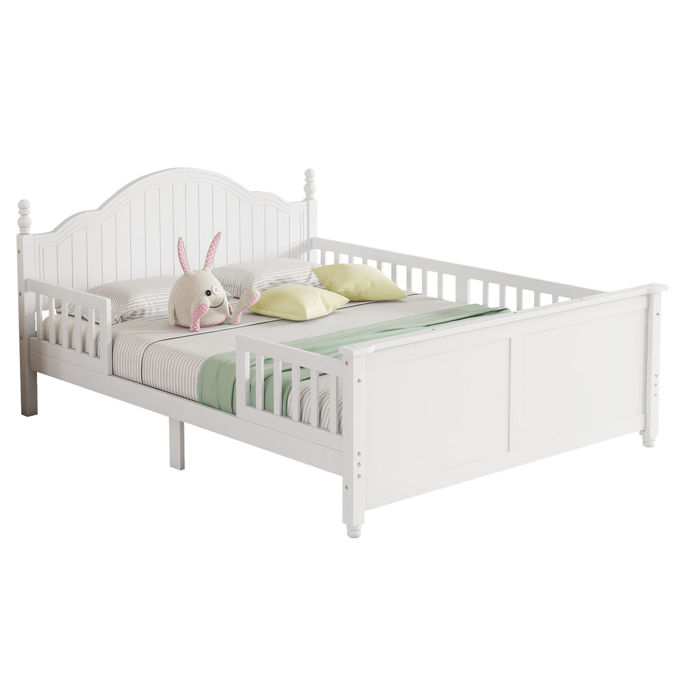 English Elm Full Solid Wood Kids Platform Bed with Guardrail, Low-Profile Durable Pine & MDF, 350LB Capacity White 60.24 L x 23.74 W x 6.5 H W2593P339598