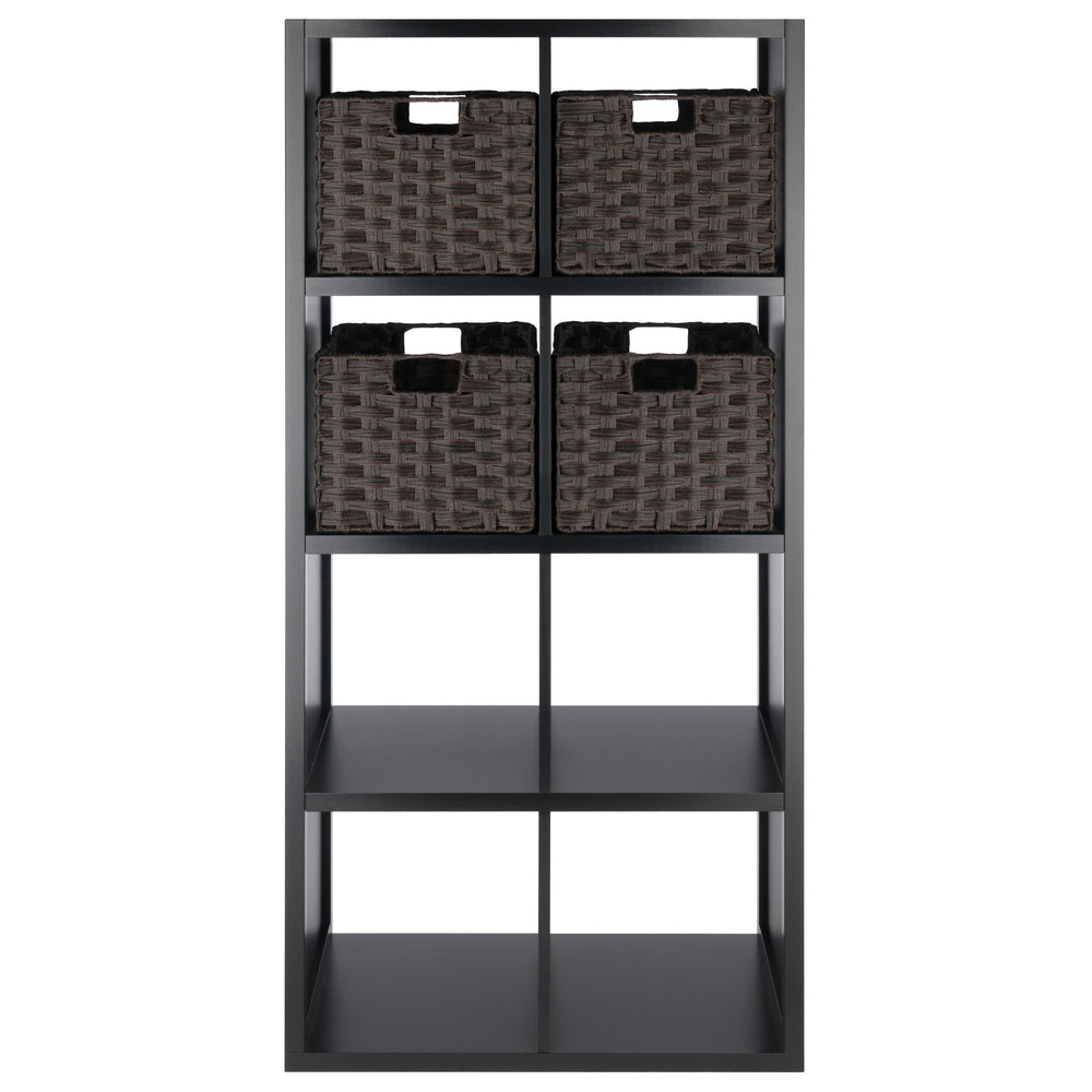 Winsome Wood Timothy 5-piece 4x2 Modern Storage Shelf With 4 Stylish Foldable Baskets For Tidy Organization Black Composite Wood 20449-winsome-wood